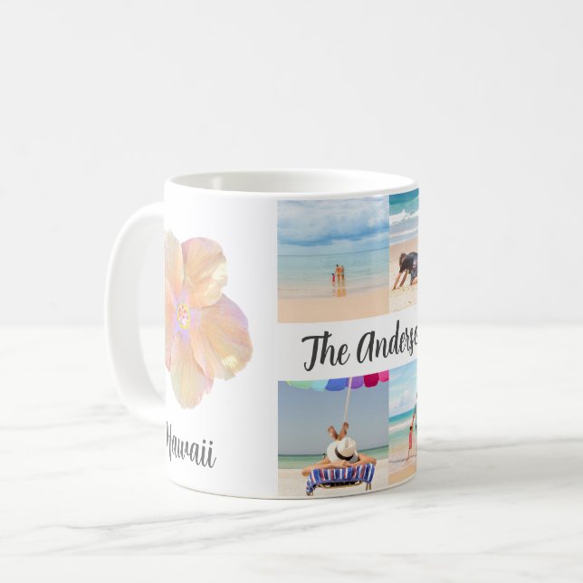Hibiscus Flower Hawaii 4 Photo Family Trip/Year Coffee Mug (Front Left)