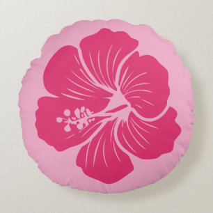 Hibiscus Flower Hot Pink Outline Drawing Round Pillow
