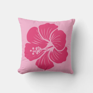 Hibiscus Flower Hot Pink Outline Drawing Throw Pillow