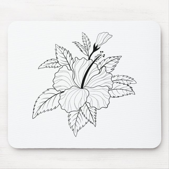 Hibiscus Flower Illustration Mouse Pad (Front)
