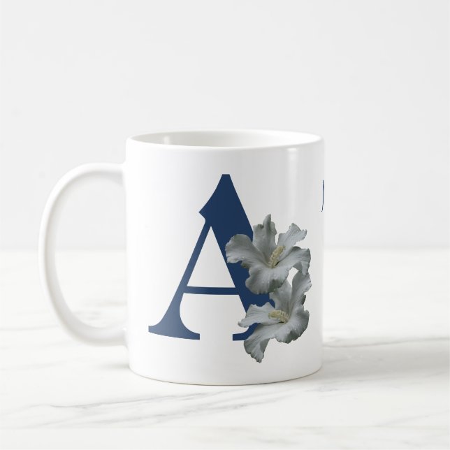Hibiscus Flower Monogram Initial A Personalized Coffee Mug (Left)