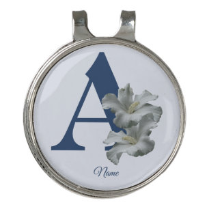Hibiscus Flower Monogram Initial A Personalized Golf Hat Clip