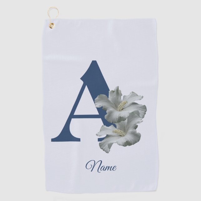Hibiscus Flower Monogram Initial A Personalized Golf Towel (Front)