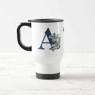 Hibiscus Flower Monogram Initial A Personalized Travel Mug