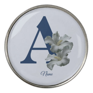 Hibiscus Flower Monogram Initial A Your Name Golf Ball Marker