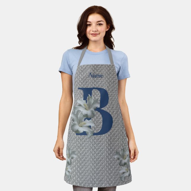 Hibiscus Flower Monogram Initial B Name   Apron (Worn)