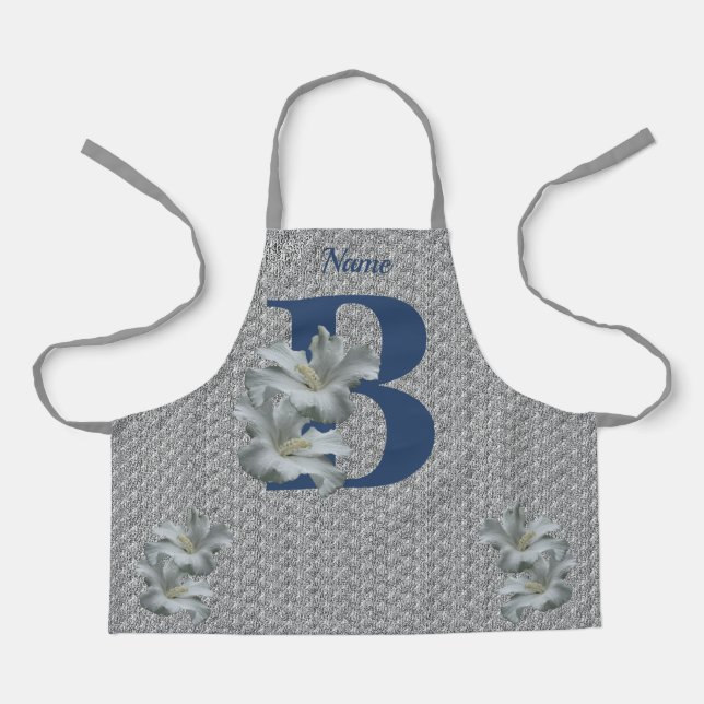 Hibiscus Flower Monogram Initial B Name    Apron (Front)