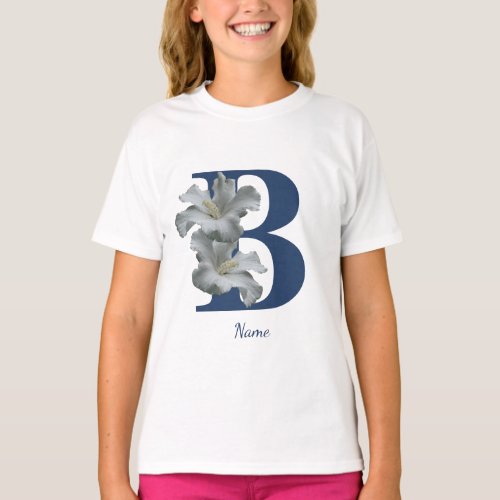 Hibiscus Flower Monogram Initial B Name  T_Shirt