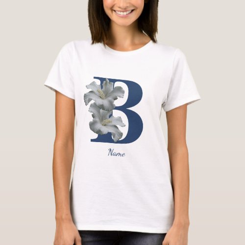 Hibiscus Flower Monogram Initial B Name T_Shirt