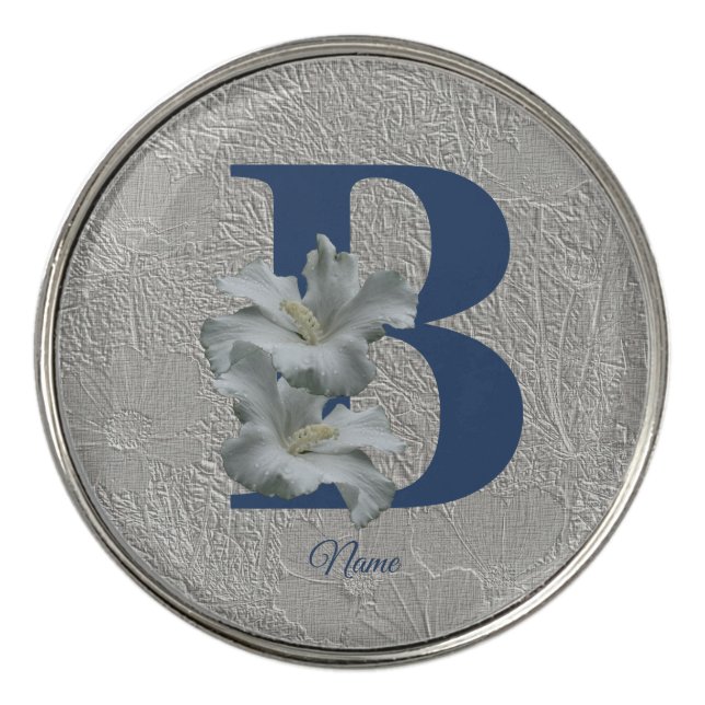 Hibiscus Flower Monogram Initial B Personalized Golf Ball Marker (Front)