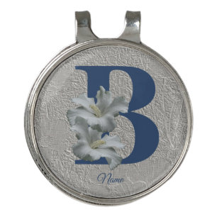 Hibiscus Flower Monogram Initial B Personalized Golf Hat Clip