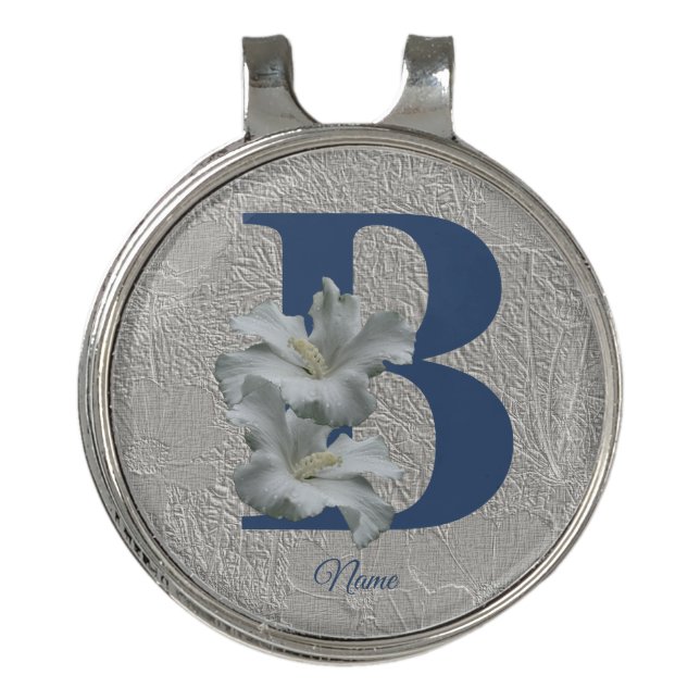 Hibiscus Flower Monogram Initial B Personalized Golf Hat Clip (Front)