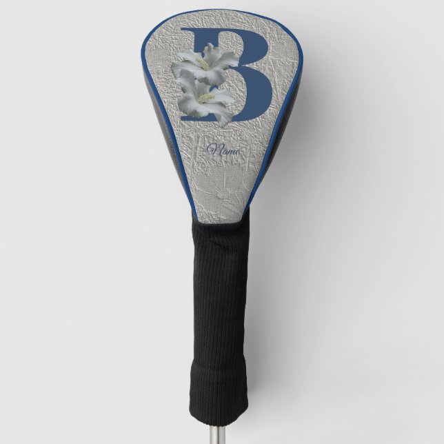 Hibiscus Flower Monogram Initial B Personalized Golf Head Cover (Front)
