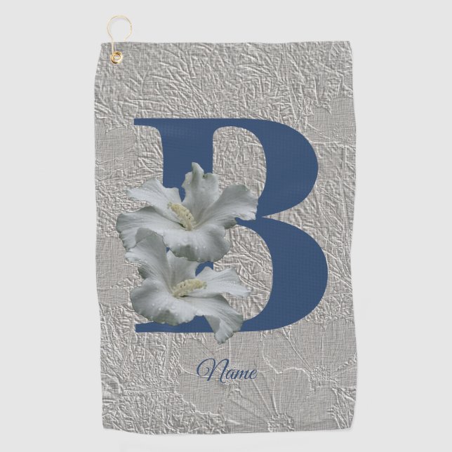 Hibiscus Flower Monogram Initial B Personalized Golf Towel (Front)