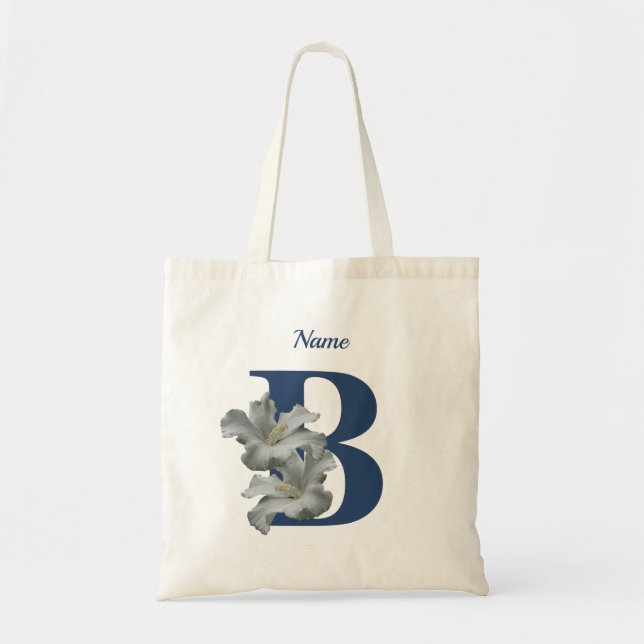 Hibiscus Flower Monogram Initial B Personalized Tote Bag (Front)