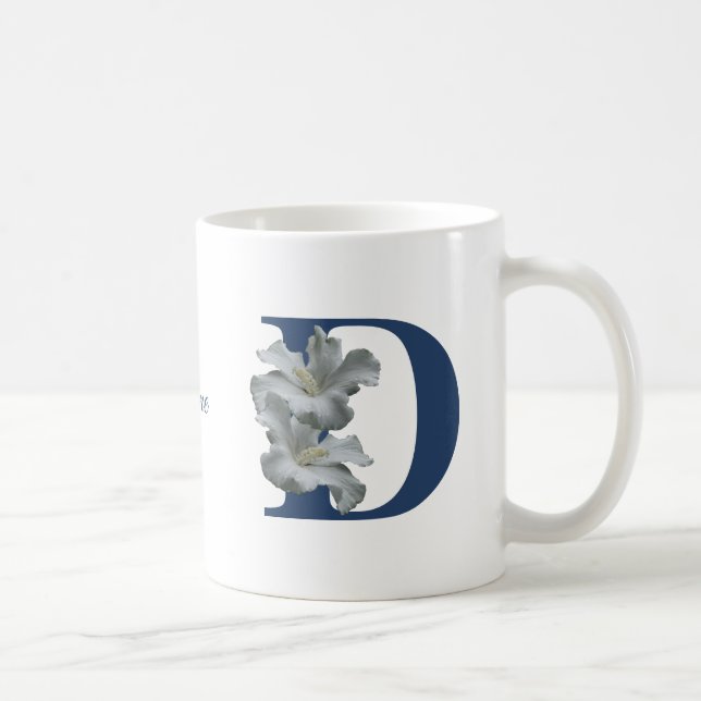 Hibiscus Flower Monogram Initial D Personalized Coffee Mug (Right)