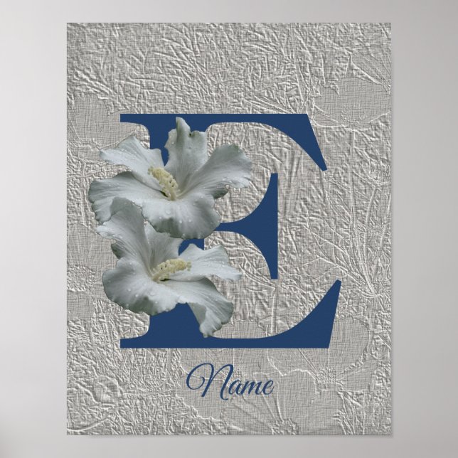 Hibiscus Flower Monogram Initial E Personalized Poster (Front)