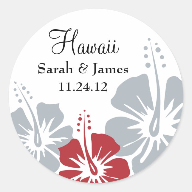 Hibiscus Flower Monogram Wedding Classic Round Sticker (Front)
