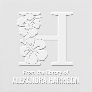 Hibiscus Flower Over Single Bold Initial Name Book Embosser