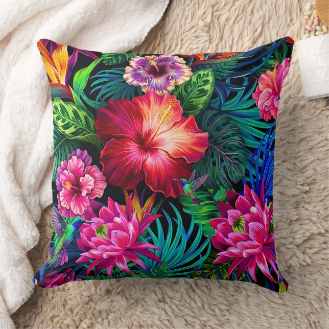 hibiscus flower pattern drawing throw pillow (Blanket)