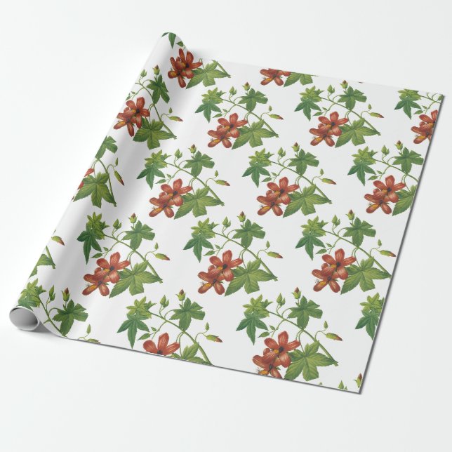 Hibiscus Flower Pattern Wrapping Paper (Unrolled)