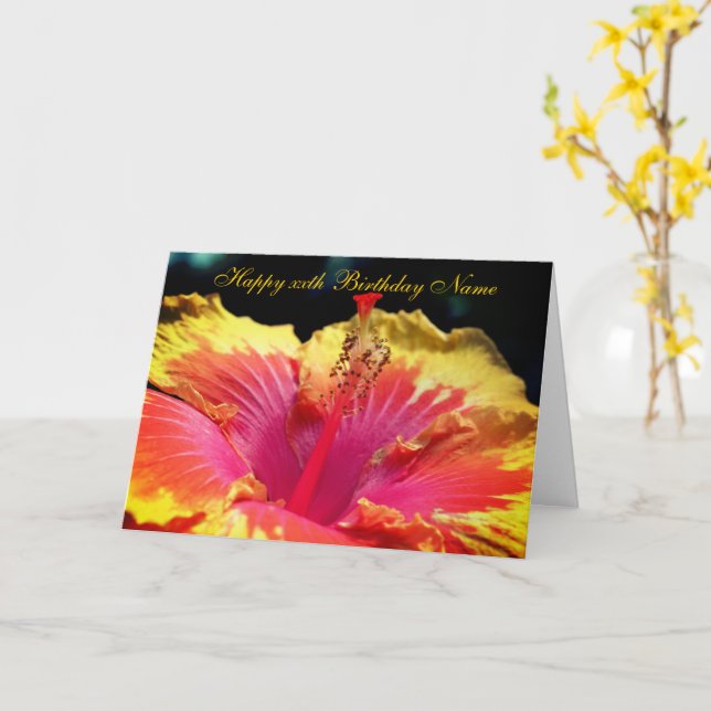 Hibiscus Flower Personalized Birthday  Card (Yellow Flower)