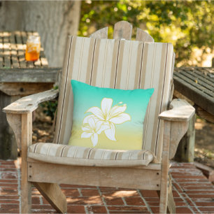 Hibiscus Flower Sand and Sea Color Ombre Outdoor Pillow