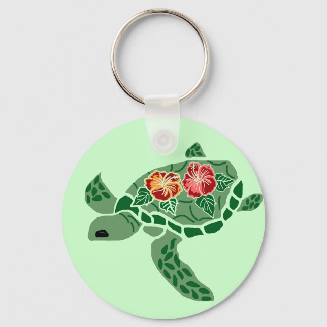 Hibiscus flower sea turtle key chain (Front)