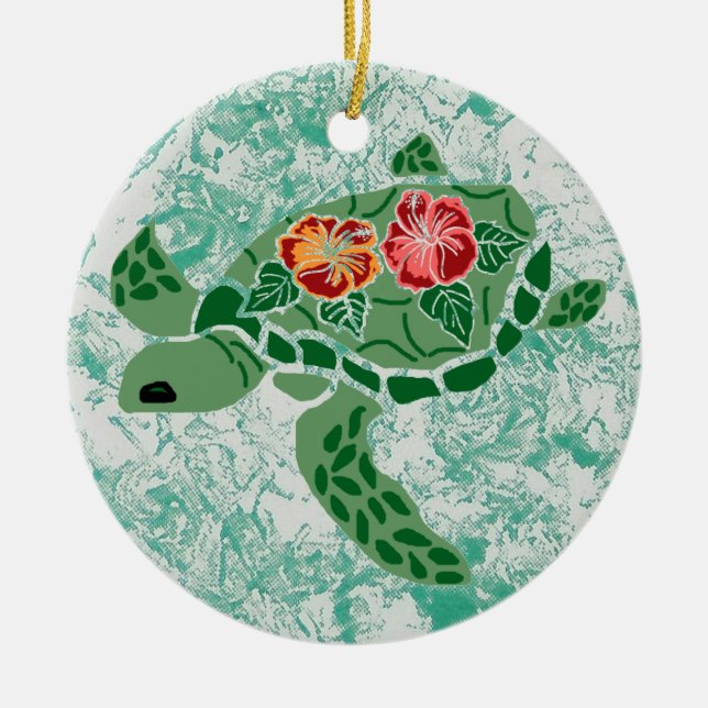 Hibiscus flower sea turtle Ornament (Front)