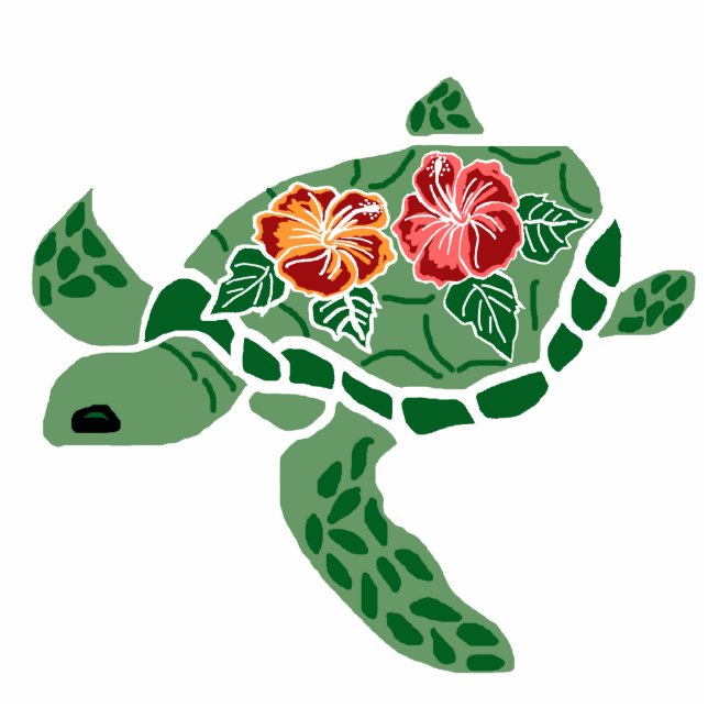 Hibiscus flower sea turtle sculptured pin cutout (Front)