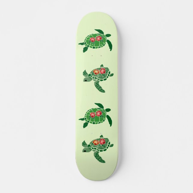 Hibiscus flower sea turtle skateboard deck (Front)