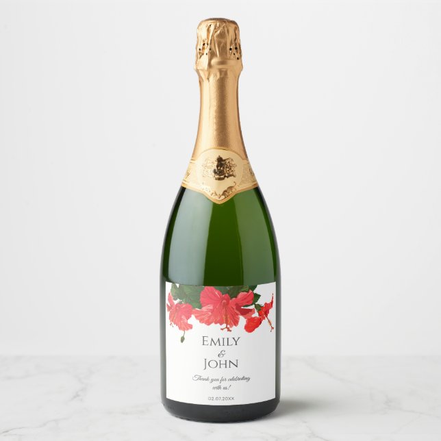 Hibiscus flower Sparkling Wine Bottle Labels (Front)