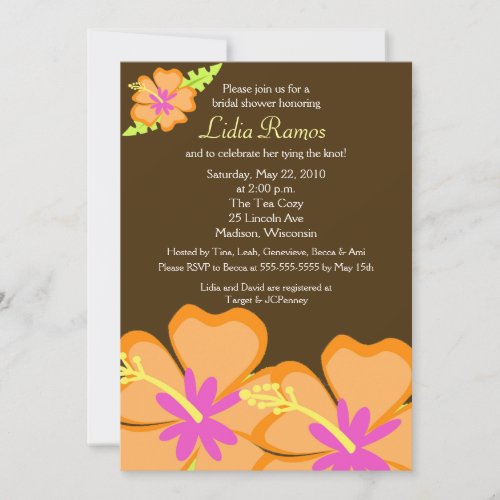Hibiscus Flower Tropical 5x7 Bridal Shower Invite