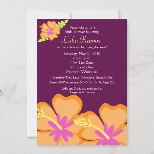 Hibiscus Flower Tropical 5x7 Bridal Shower Invite