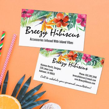 Hibiscus Flower Tropical Paradise Hawaiian Floral Business Card by CyanSkyDesign at Zazzle