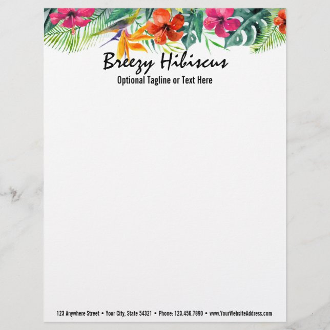 Hibiscus Flower Tropical Paradise Hawaiian Floral Letterhead (Front)