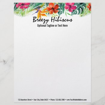 Hibiscus Flower Tropical Paradise Hawaiian Floral Letterhead by CyanSkyDesign at Zazzle