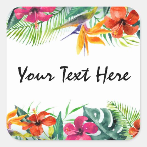 Hibiscus Flower Tropical Paradise Hawaiian Floral Square Sticker