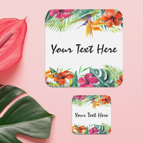 Hibiscus Flower Tropical Paradise Hawaiian Floral Square Sticker