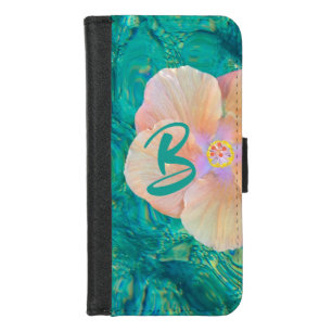 Hibiscus flower turquoise ocean water Hawaiian iPhone 8/7 Wallet Case