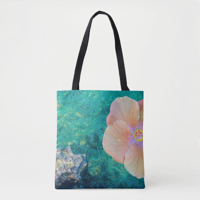 Hibiscus flower turquoise ocean water Hawaiian Tote Bag (Front)