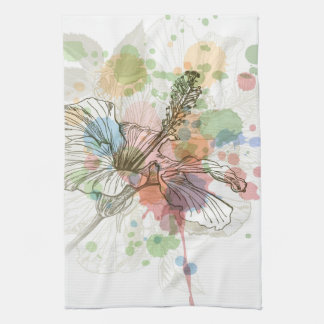 Hibiscus flower & watercolor background towel