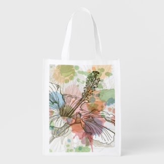 Hibiscus flower & watercolor background market totes