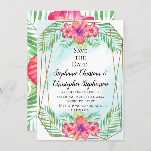 Hibiscus Flower Watercolor Beach Save the Date Invitation