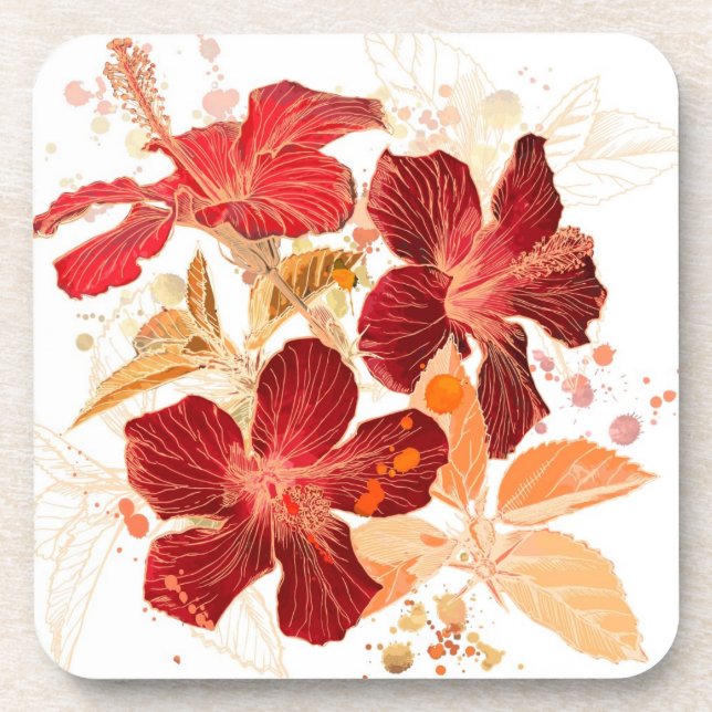 Hibiscus flower - watercolor paint 2 coaster (Front)