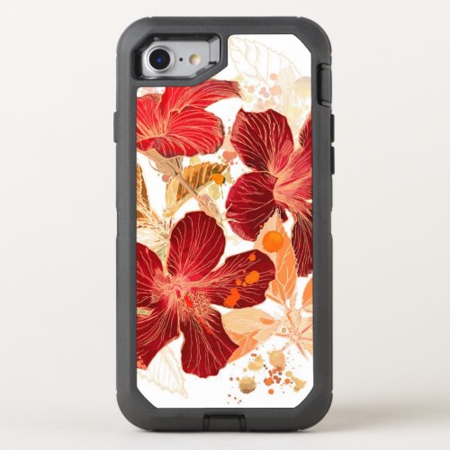 Hibiscus flower _ watercolor paint 2 OtterBox defender iPhone SE87 case