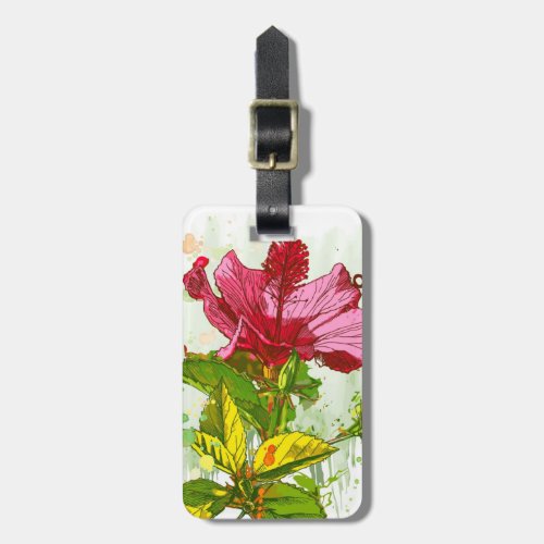 Hibiscus flower _ watercolor paint luggage tag