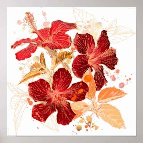 Hibiscus flower _ watercolor paint poster