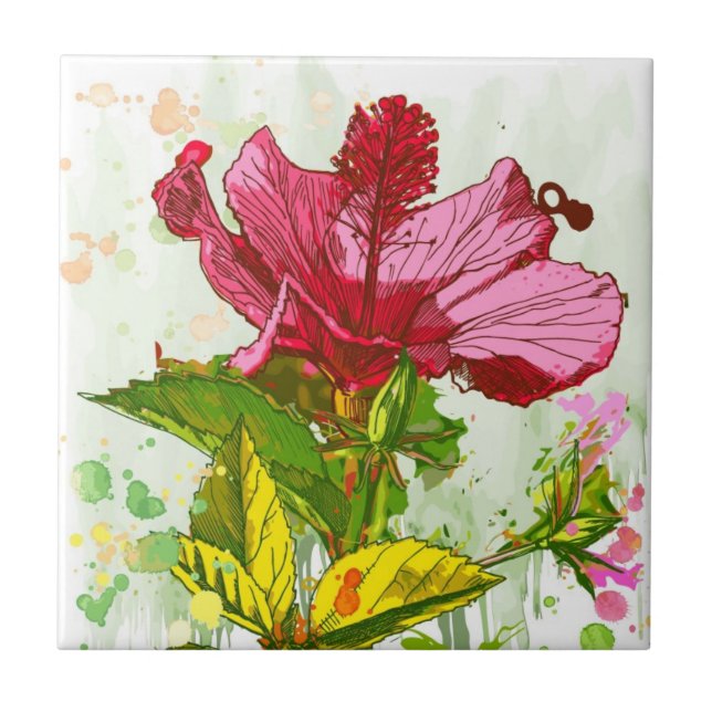 Hibiscus flower - watercolor paint tile (Front)