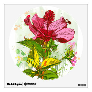 Hibiscus flower - watercolor paint wall decal